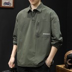 Button-Down Patch Pocket Shirt with Hidden Placket Long Sleeve ◇2color H0467