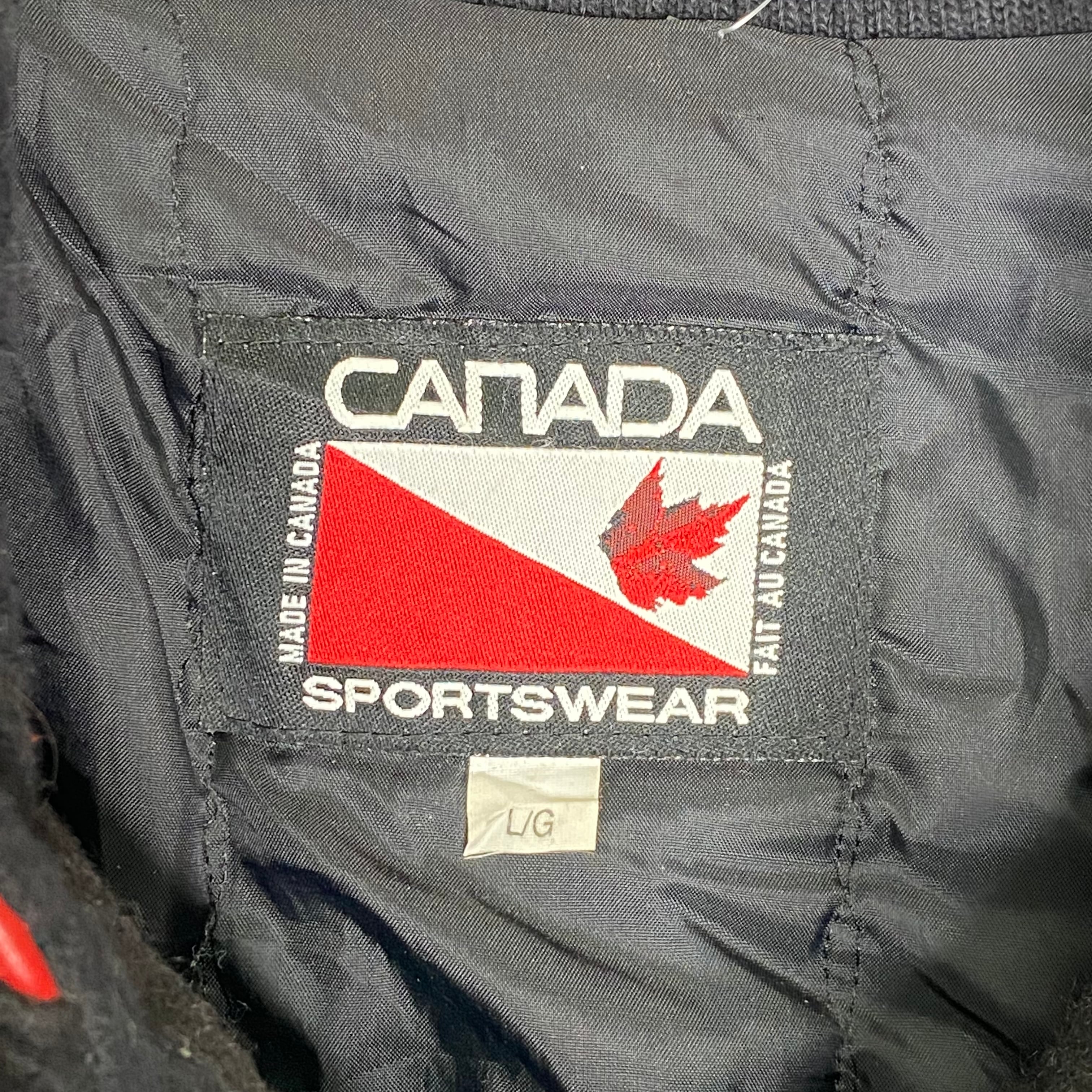 CANADA レザースタジャン L（XL相当） 刺繍 袖レザー ウール 状態良好 