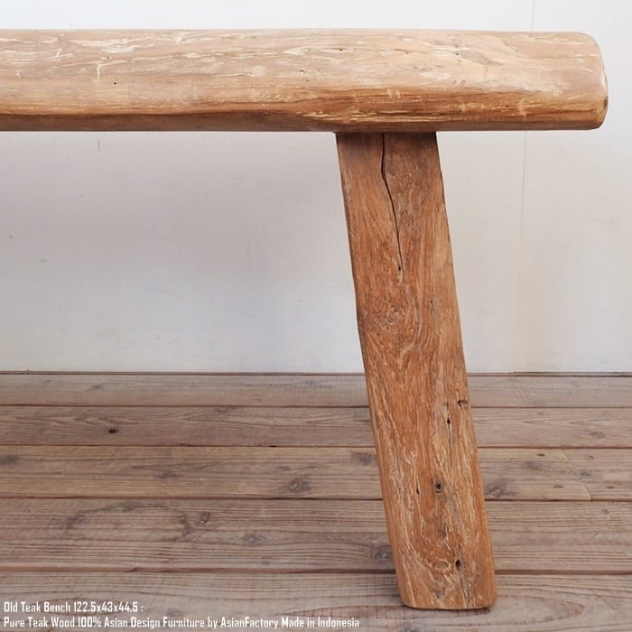 極厚 オールドチーク 無垢材 ベンチ 122.5cm x 43cm x 44.5cm スツール