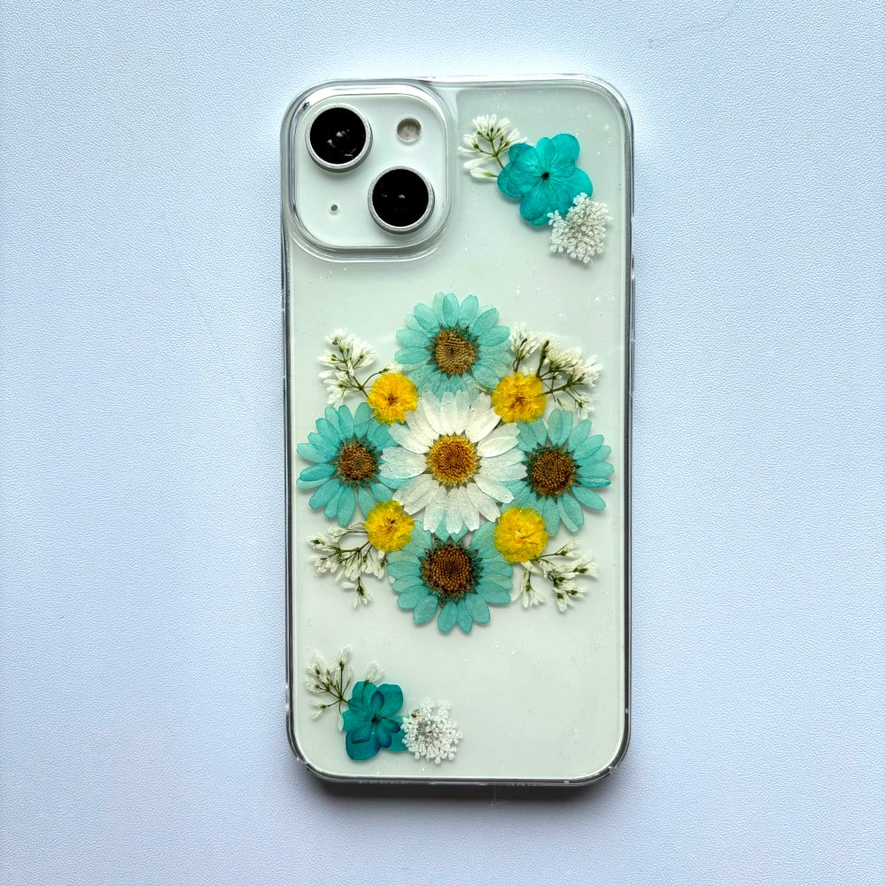 ほぼ全機種対応スマホケース】押し花スマホケース NO.517(ブルー