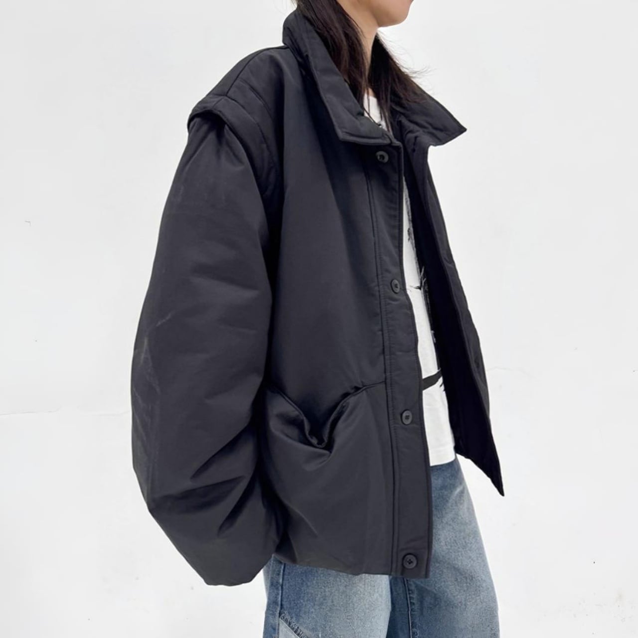 2wayスタンドカラーショートパデッドダウンジャケット A01977