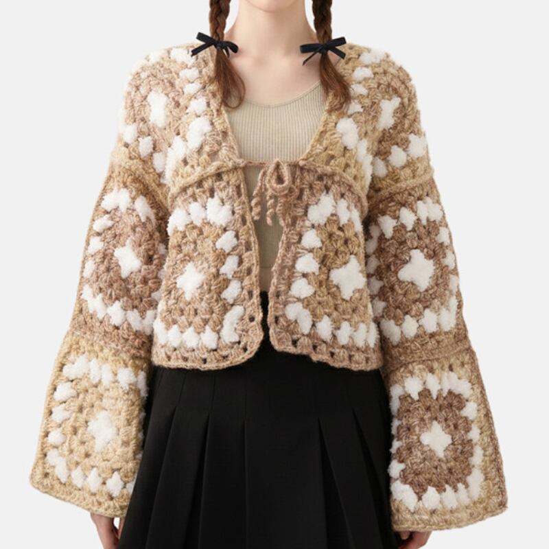 Mocha Crochet Ribbon Bolero S0166