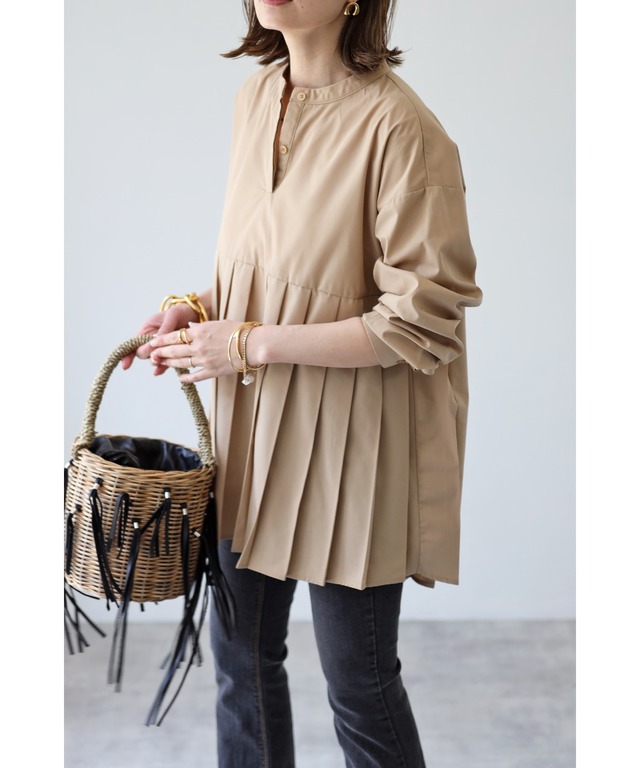 カジュアルチュニックプリーツシャツ