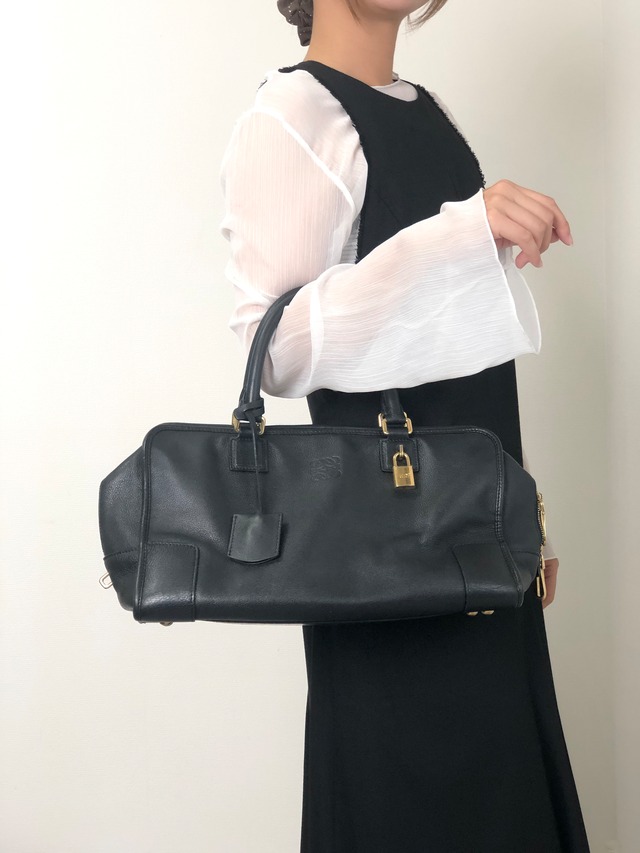LOEWE ロエベ ショルダーバッグ ネイビー×ブラック アナグラム レザー ロック  vintage ヴィンテージ オールド r7bby7