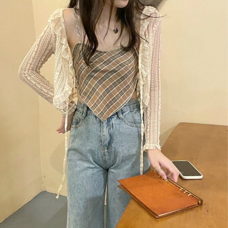 トップス ノースリーブサマー薄手スタイルショート格子柄 夏物 1号婦人52642539010