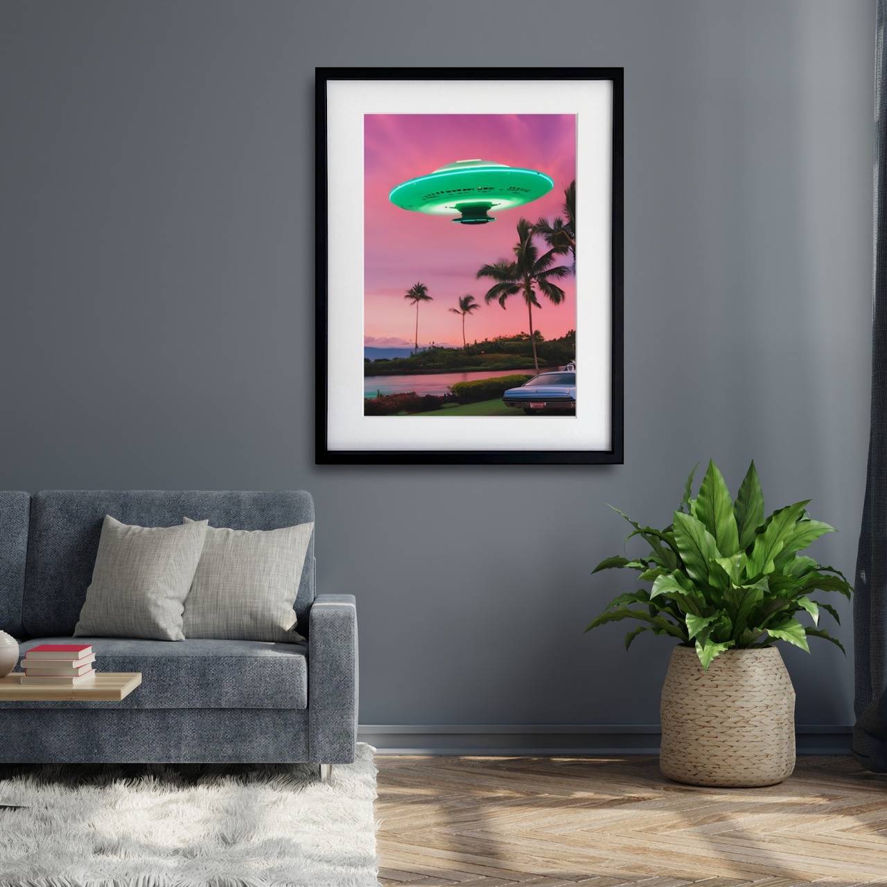 UFO travel｜旅するUFOを描いたユニークで神秘的なアートポスター｜北欧モダンや遊び心ある空間に映える一枚｜日本製A3ポスター