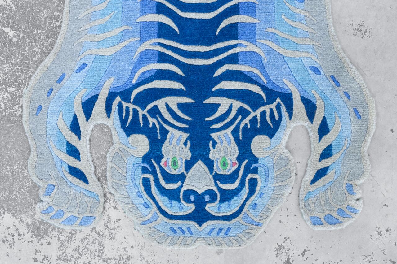 【お値下げ】チベタンタイガーラグ　Lサイズ　ウール　slowtiger Tibetan Tiger Rug 《Sサイズ•ウール・オリジナル4・夏の藍染534