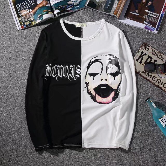 ピエロ ロングＴ 長袖Tシャツ ユニセックス 黒白 ブラック&ホワイト