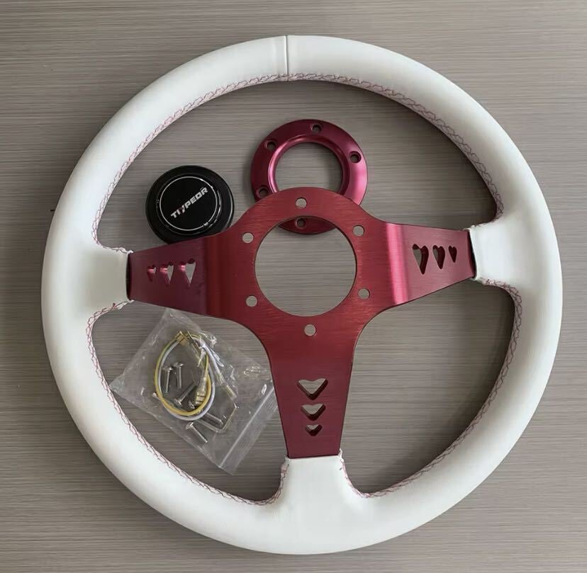 ホワイトレザー TIYPEOR-JDMスタイル スポーツ ステアリングホイール