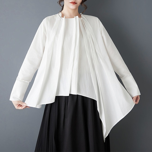 Asymmetric drape pleat blouse【2color】 C1493