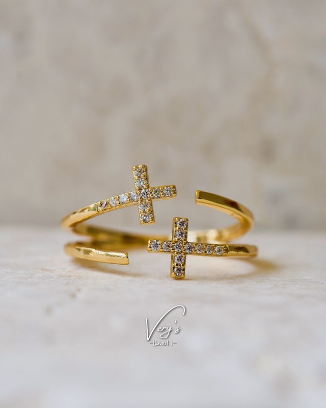 Zirconia Double Cross Ring【Very's Jewelry】