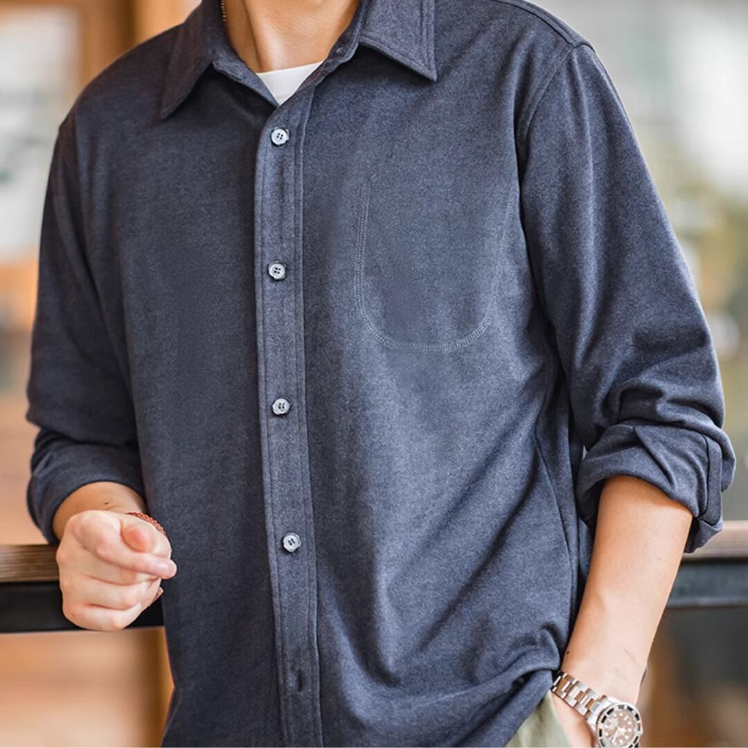 ボタン七分袖胸ポケット付きシャツ A18575