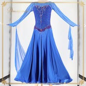 社交ダンス 衣装 スタンダードドレス ワンピース ドレス ブルー系 インザムード in the MOOD 日本製 青 フロート レース デモ 競技 パーティ 発表会 エレガント おしゃれ 女性用 Mサイズ パーティー用 競技用 ダンスウェア