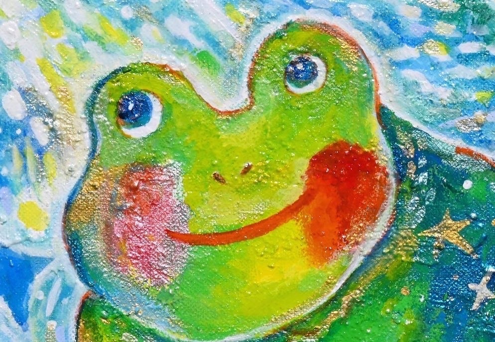 水が嬉しいカエル【アート原画】 | Fuyumi shop