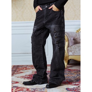 【DRIP6853】YAD CREW Napoleon Button Snow Wash Flared Denim Pants