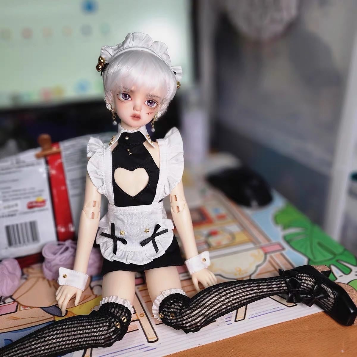 セット！ ランジェリー 下着 メイド 衣装 洋服 服 コスプレ アウトフィット ワンピース ドレス BJD 1/4 球体関節人形 MDD MSD  DOLL ドール用