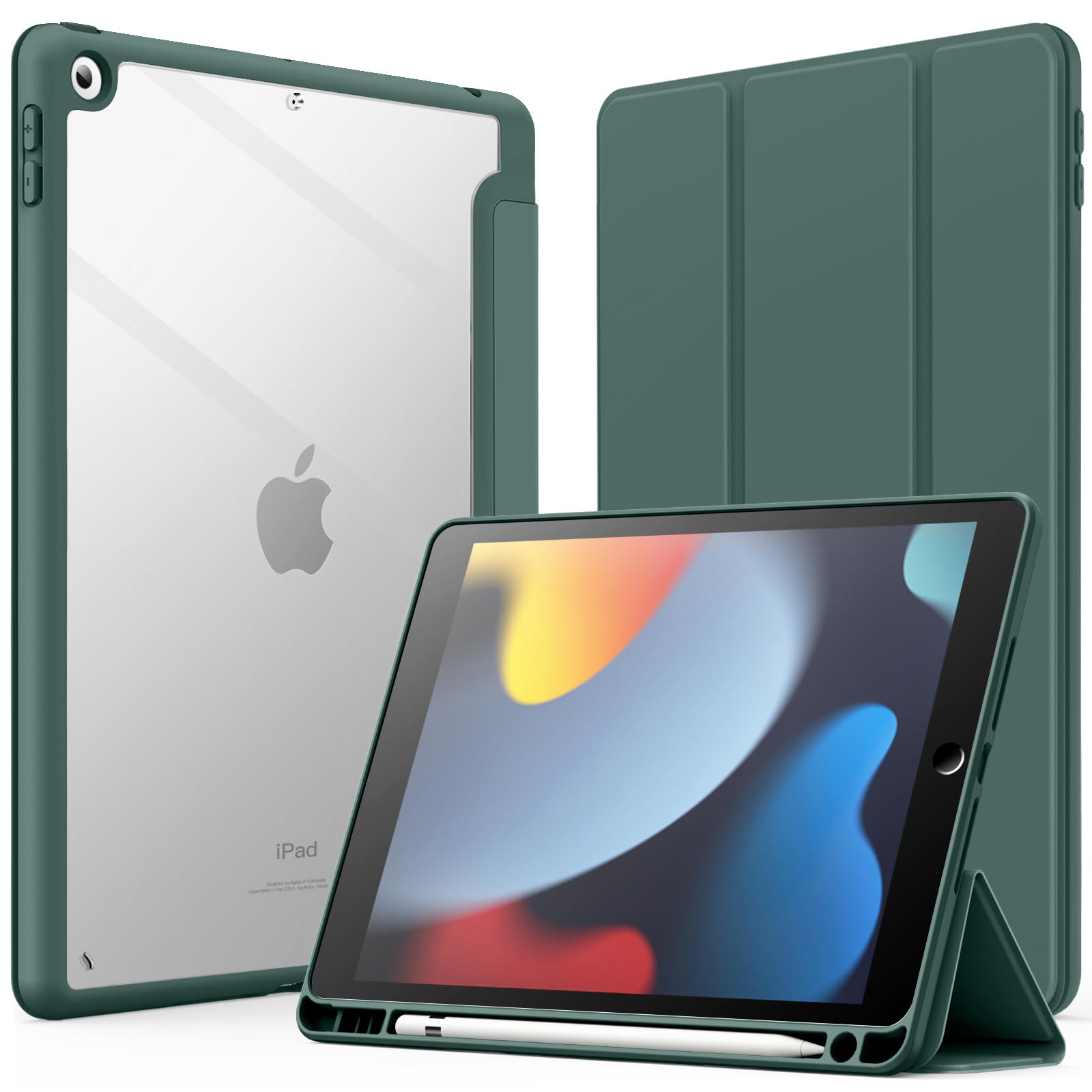 JETech iPad 第9/8/7世代 10.2インチ用 ケースカバー (ミッドナイトグリーン)