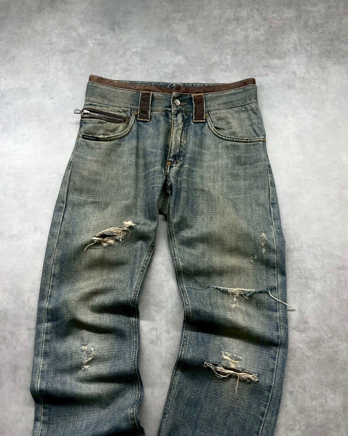 00s DOLCE&GABBANA Leather Piping Damage Denim Pants ITALY製 | VOLAR