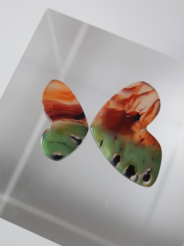 Butterfly Picture Agate Pair - 013