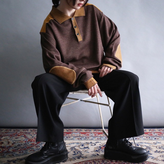 bi-color good autumn coloring elbow patch loose pullover