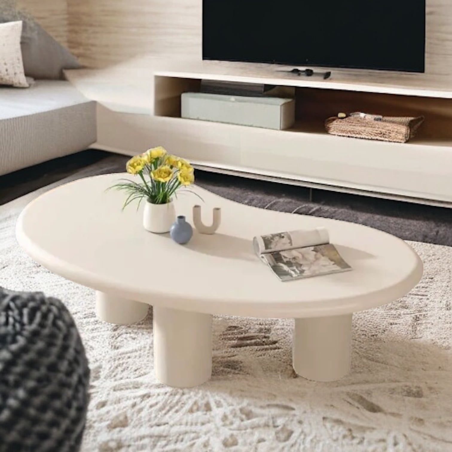 幅120cm【 ホワイトビーンズローテーブル 】センターテーブル 雲型