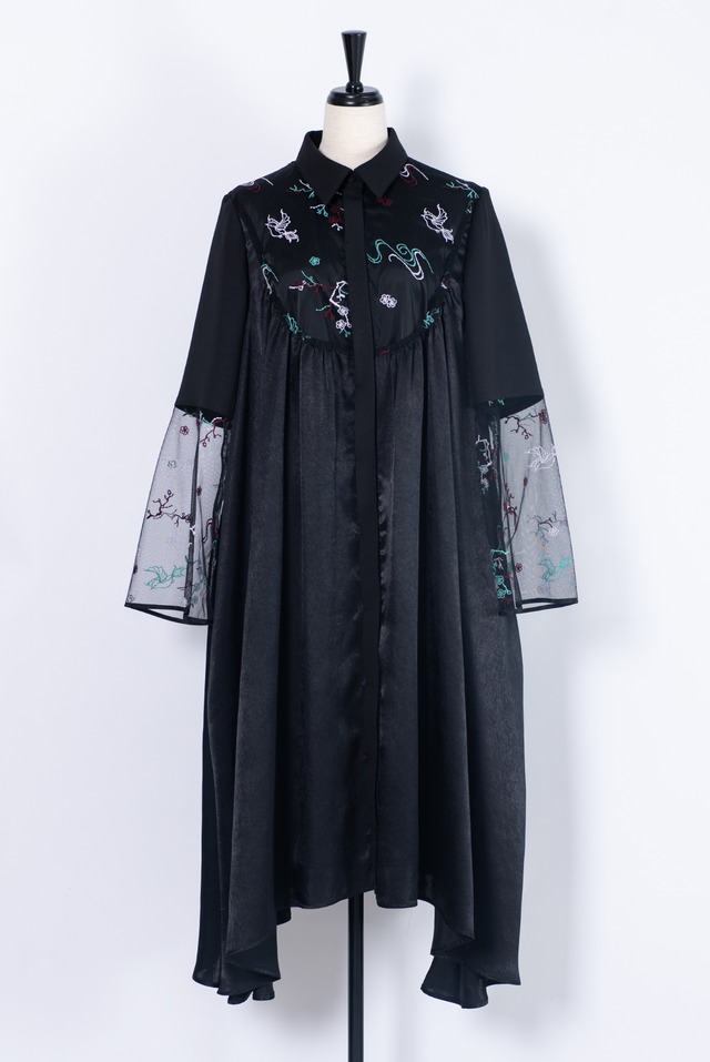 Traditional Pattern Embroidery Flare Dress BLACK