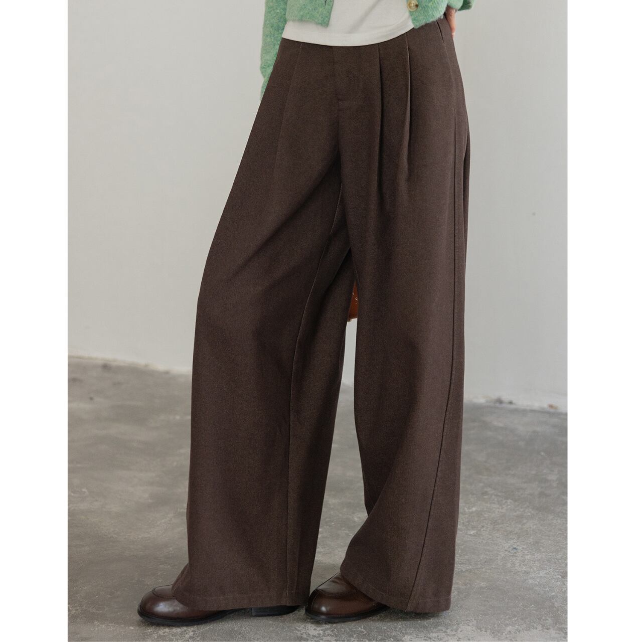 ハイウエストタックワイドパンツ　a0645