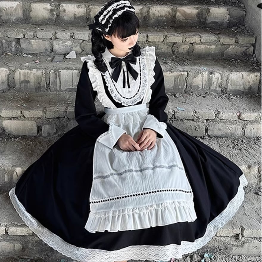 メイドロリータ エプロン 英国風 ヴィクトリアン コンカフェ向け