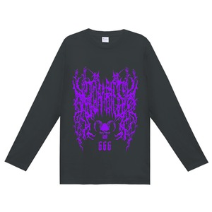 ★【lunalyオリジナル】666GOATSKULL DEATHMETALロゴテイストブラックパープルTシャツ（ori_0067）