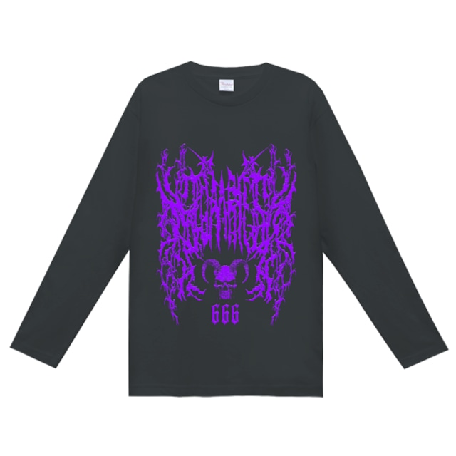 ★【lunalyオリジナル】666GOATSKULL DEATHMETALロゴテイストブラックパープルTシャツ（ori_0067）