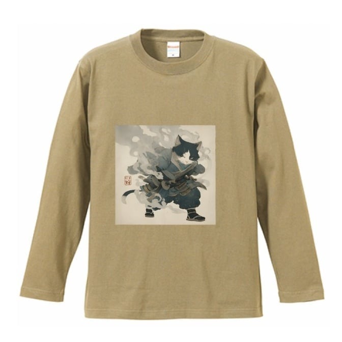 「煙隠れの江戸猫」 長袖Tシャツ  / "Edo Cat of Smoke Hiding" Long Sleeve T-Shirt