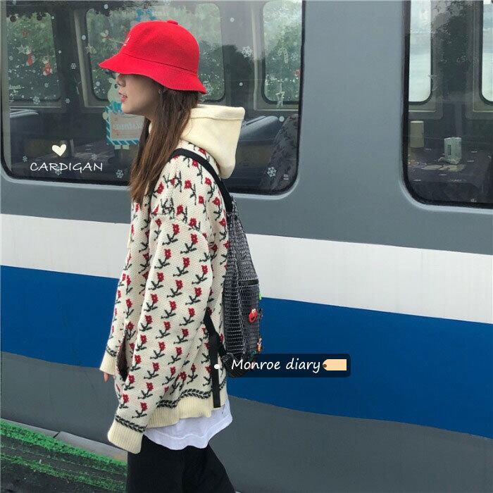 フードセーター レディースルーズジャケット スプリングスタイルニット 春物 モンロー94256429789