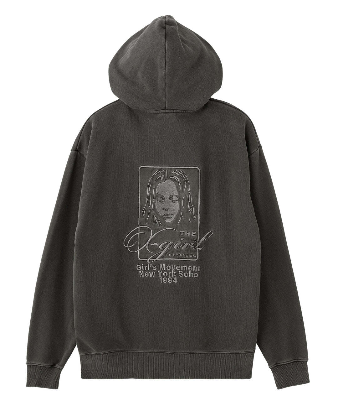 X-girl PIGMENT DYED FACE AND LOGO SQUARE PATCH ZIP UP SWEAT HOODIE