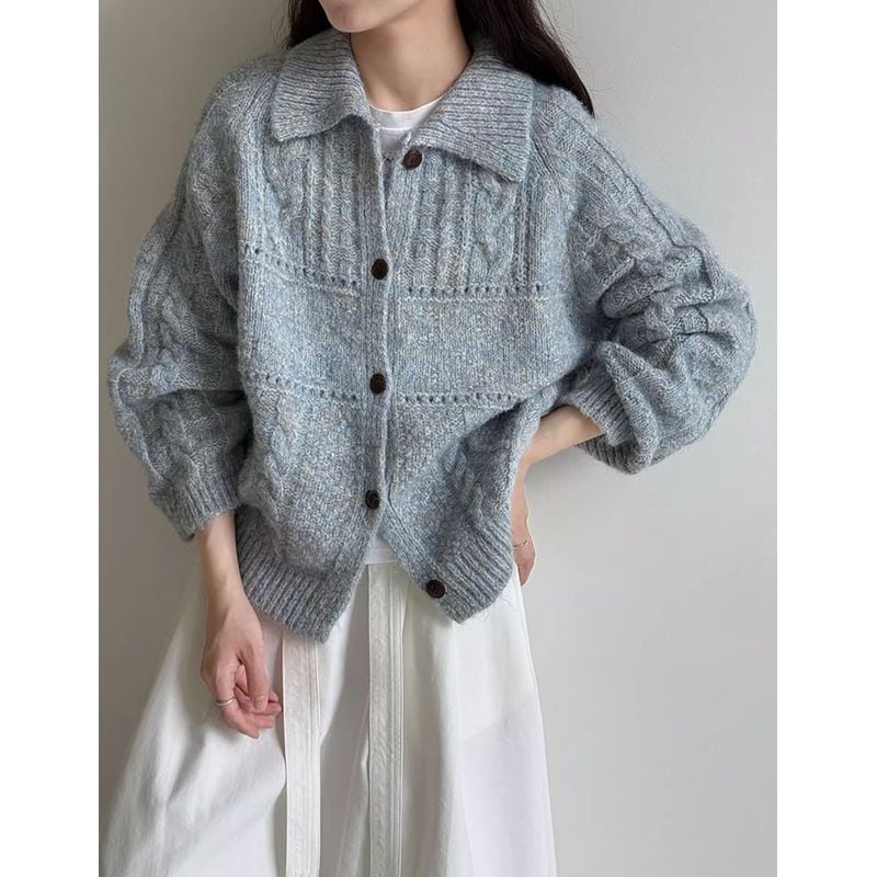 襟付きケーブル編みニットカーディガン 202238