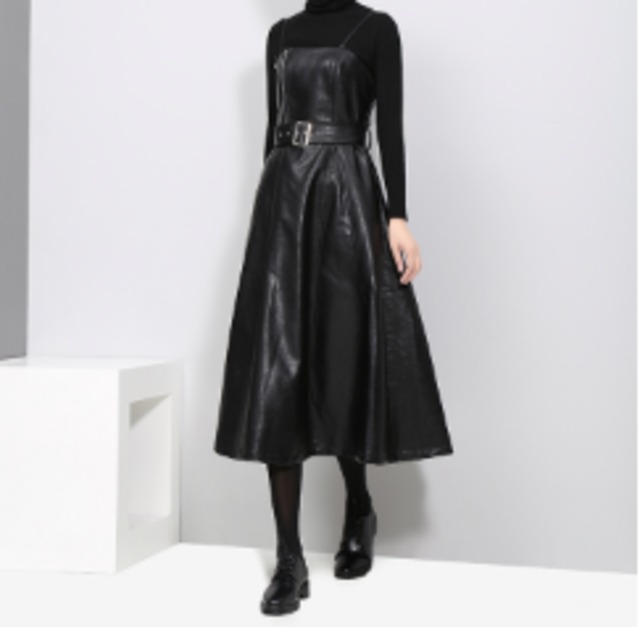 サスペンダー ジャンパースカート レザードレス スカート