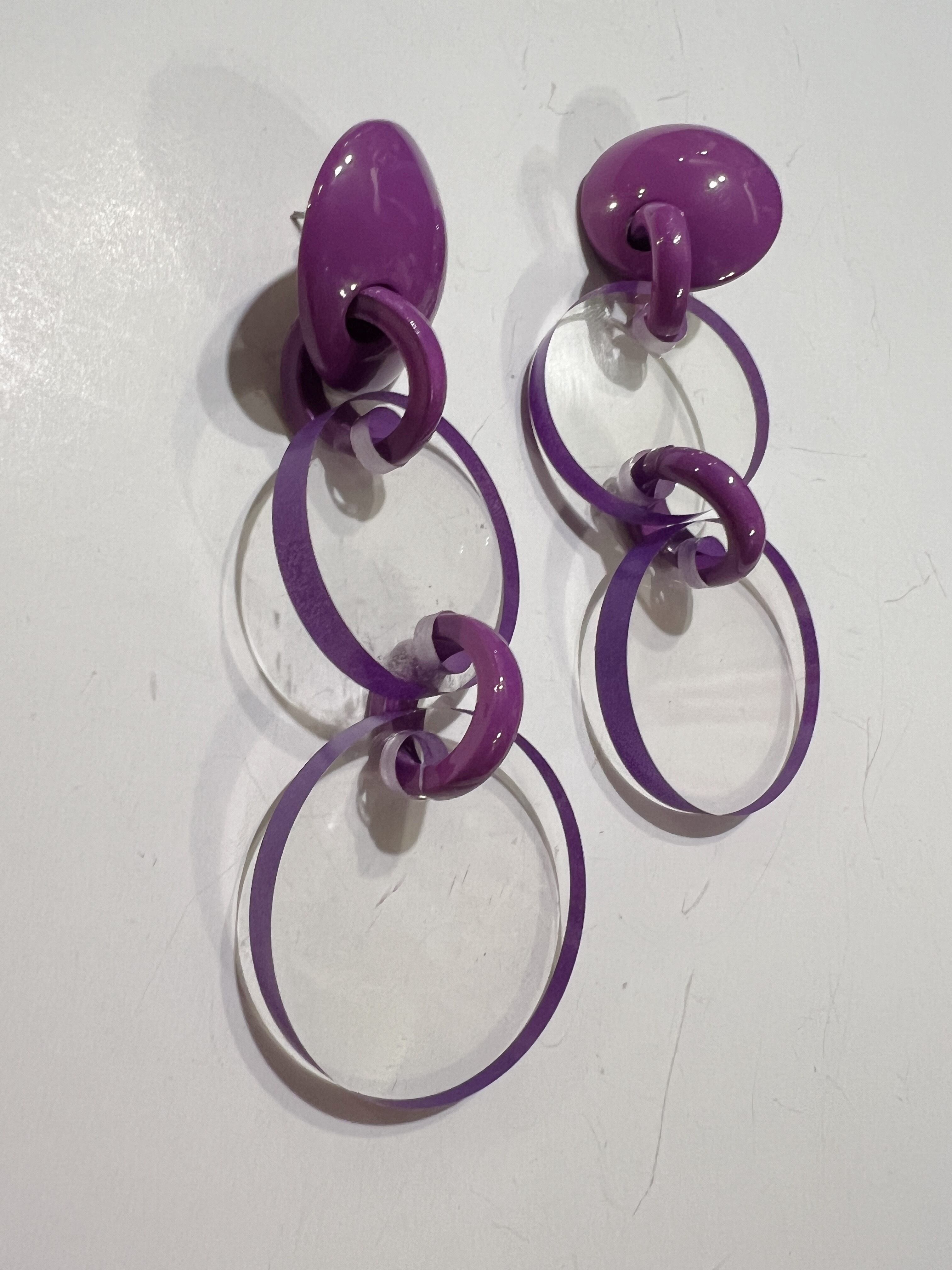 Vintage clear × purple pierced earrings