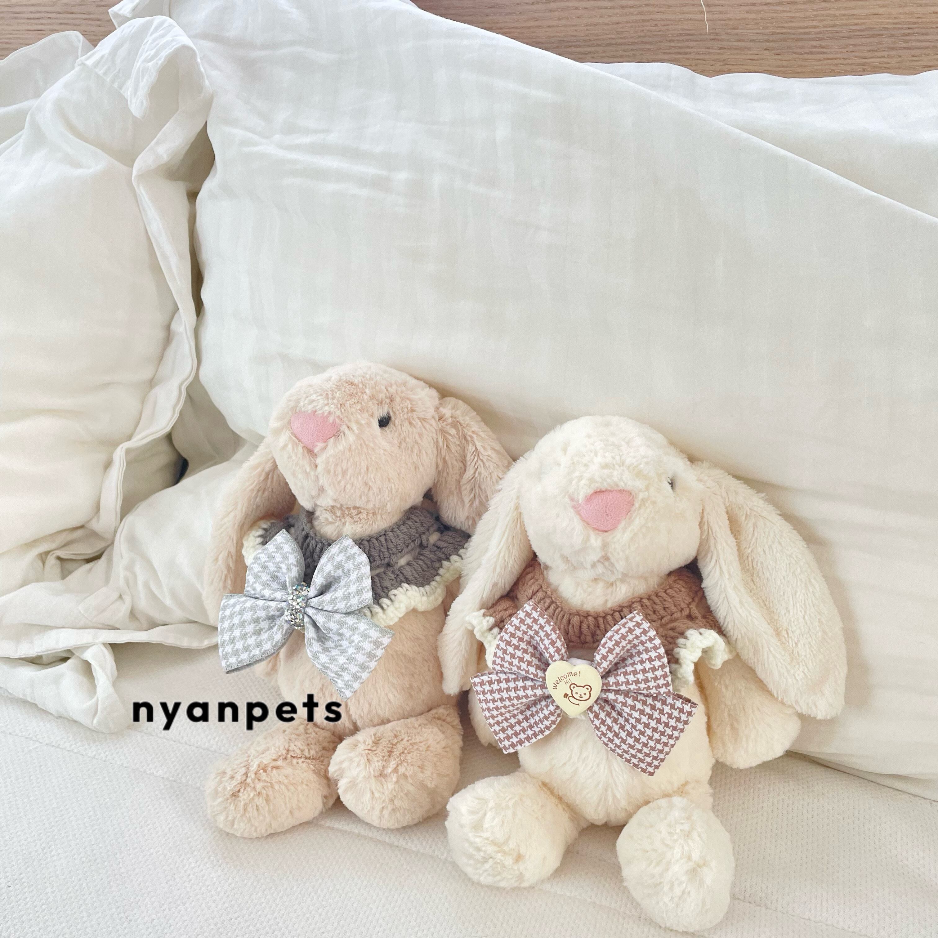 ニットチェックリボンエプロン 猫 エプロン 付け襟