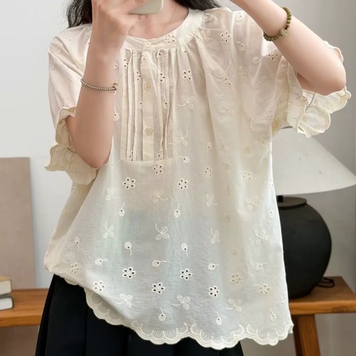 4色/アイレット刺繍ピンタックブラウス ・11927