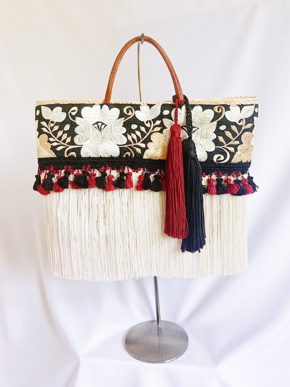 ハンドメイド カゴバッグ メキシコ雑貨 花柄 ホワイト | PAY ID