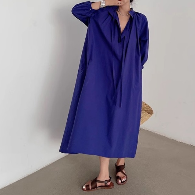 blue wide shirt one-piece　＜d1009981＞