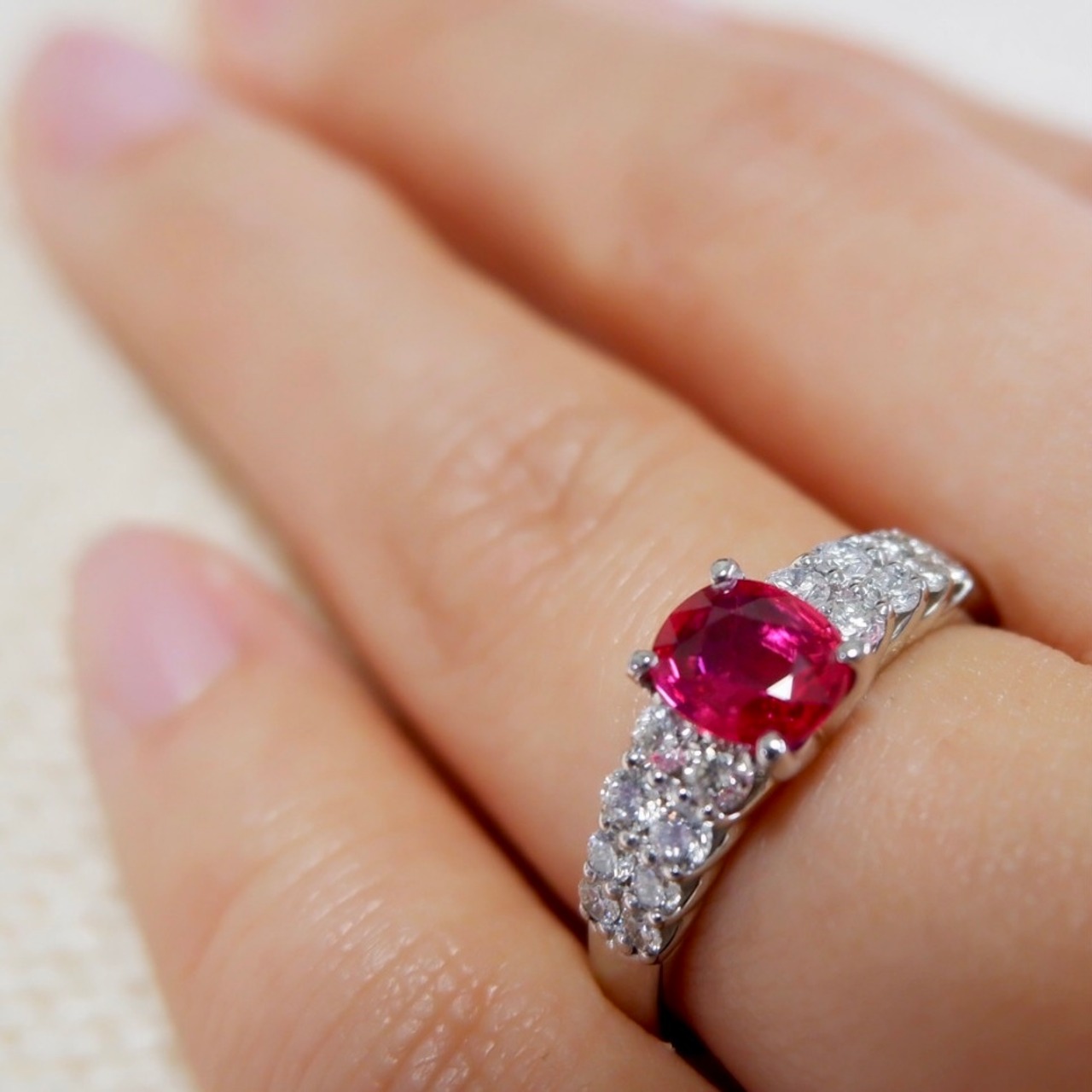 Pt900 非加熱 ルビー 0.709ct ダイヤモンド 0.47ct リング 13.2号 非  