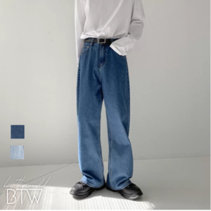 【韓国メンズファッション】BW788 メンズ ルーズワイドレッグパンツ ストレート ドレープジーンズ カジュアル