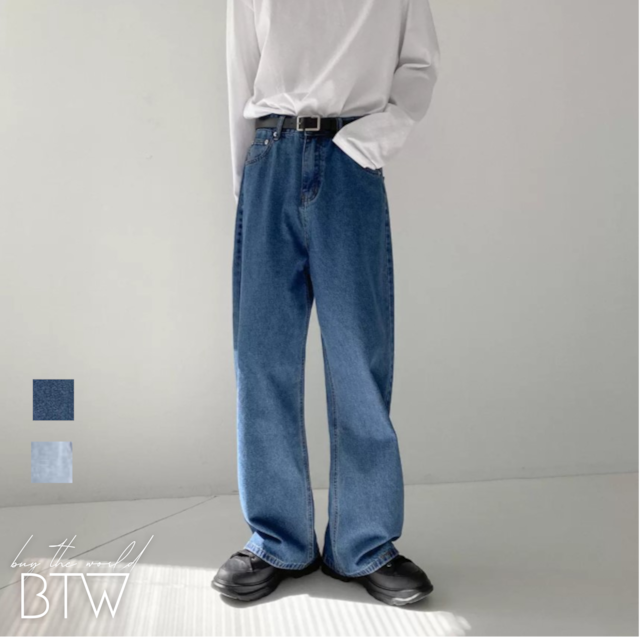 【韓国メンズファッション】BW788 メンズ ルーズワイドレッグパンツ ストレート ドレープジーンズ カジュアル