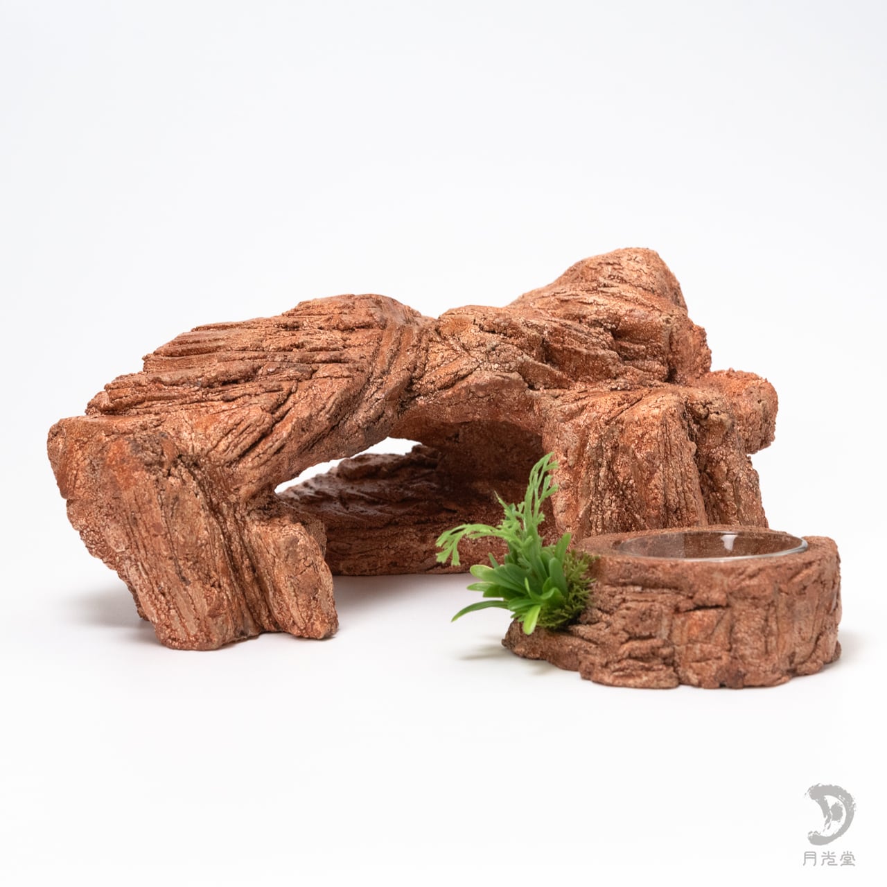 [3] 月光堂 監獄 シェルター 茶色 オマケ付 (爬虫類/レオパ) 月光堂 「ロックシェルター ＋ 水入れ セット」｜レプタイルボックスに