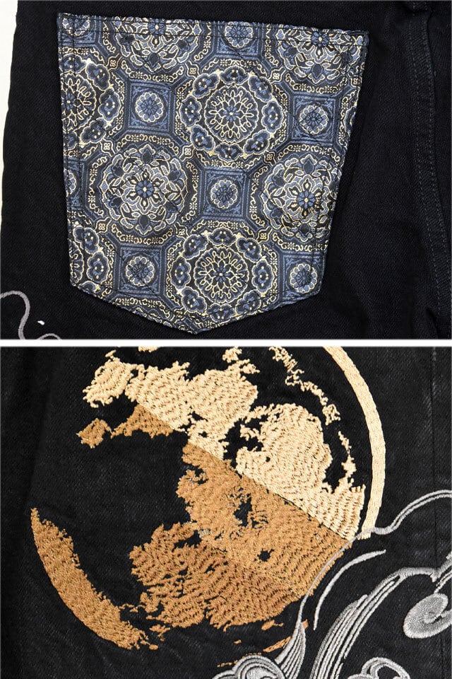 粋 龍虎デニムパンツ 絡繰魂 254247 和柄 和風 竜 トラ ジーンズ 刺繍