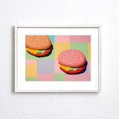 Hamburger｜ポップでカラフルなハンバーガーアートポスター｜遊び心あふれるコンテンポラリー作品・額縁付き国内生産A3ポスター