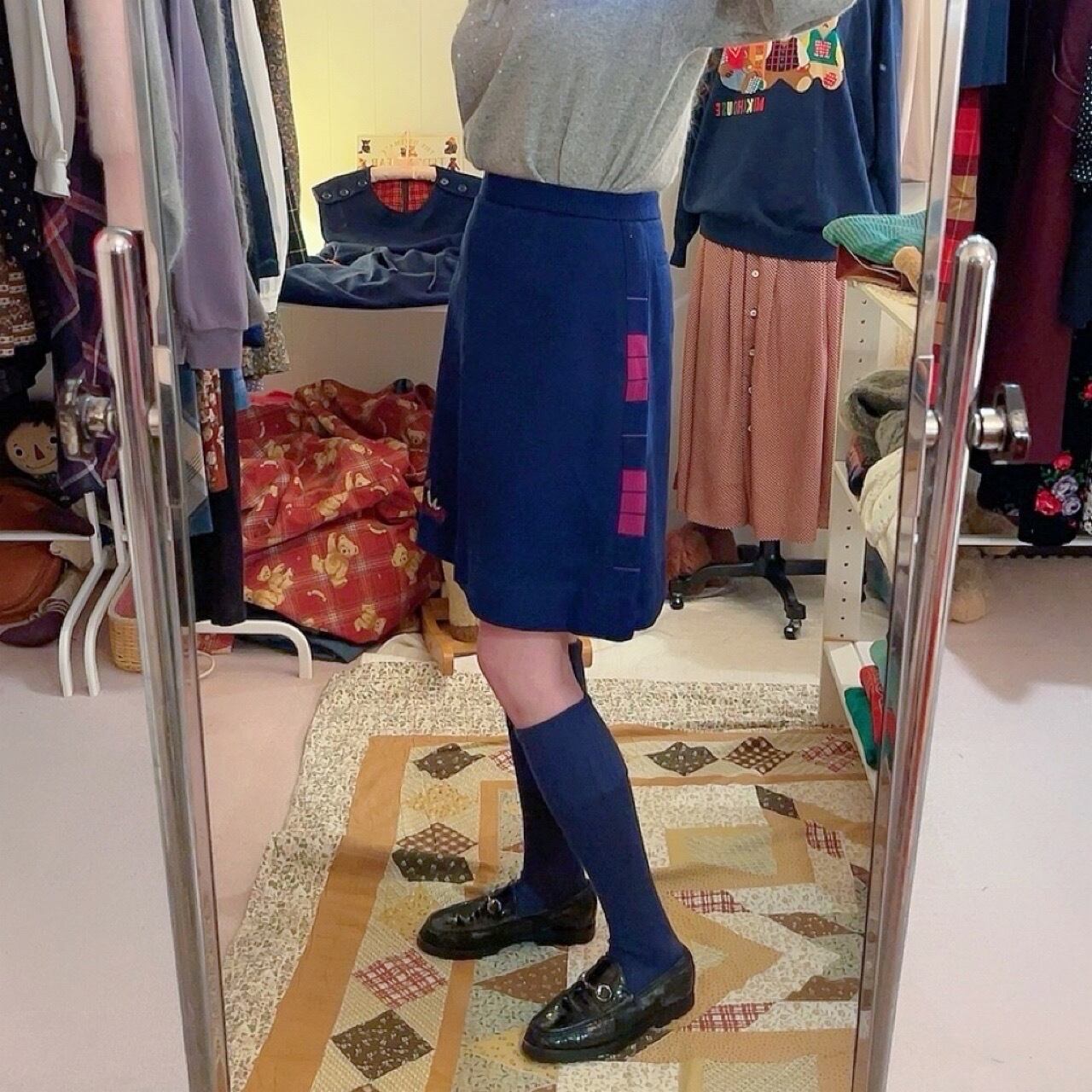 navy ride rib mini skirt