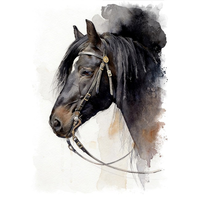 絵画 動物 馬の絵 インテリアアート額付き 水彩画・油絵調 WAT0373