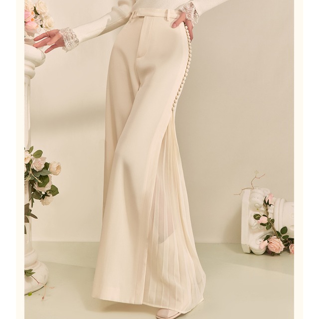 ワイドレッグフレアパンツ　ヘムシアー　S0321