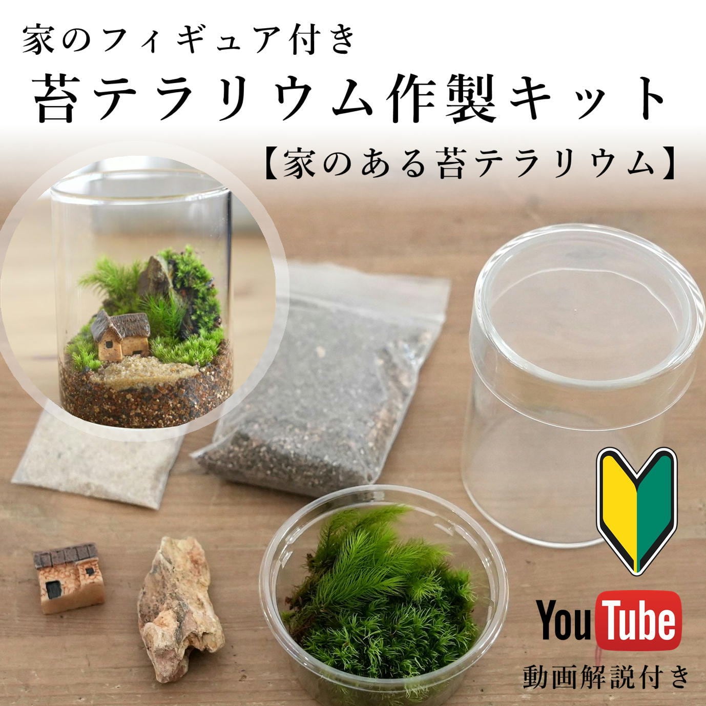 【作製キット】家のフィギュア付き苔テラリウム ◆動画解説付き